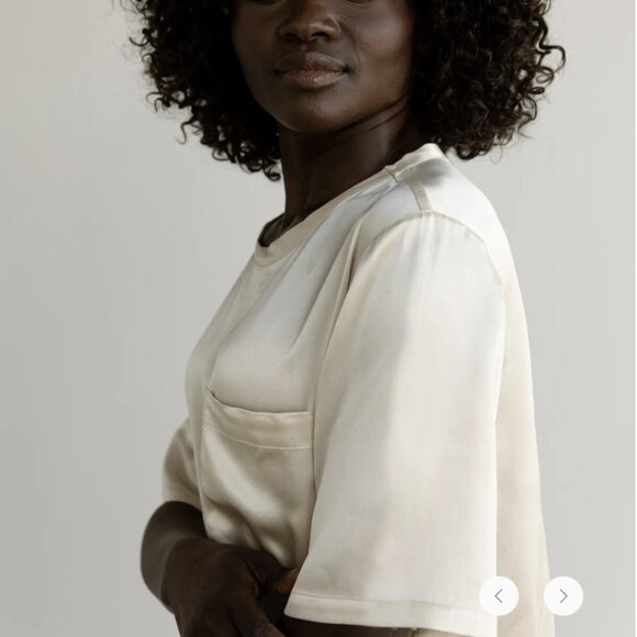 Cozy Earth 2pc Serenity Silk Scoop Neck & Wide Leg Pant Set in Champagne - NEW - Picture 2 of 11